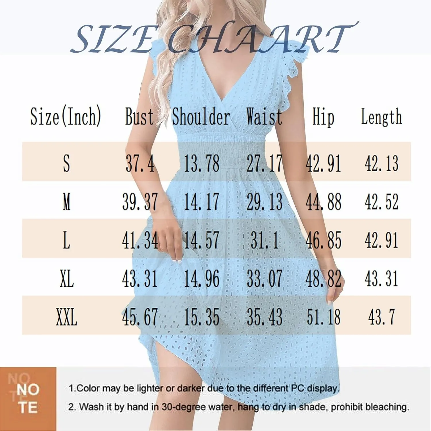 Summer Dresses for Women V Neck Ruffle Flutter Sleeve Aline Hollow Out Eyelet Dresses Elegant Vacation Beach Dress