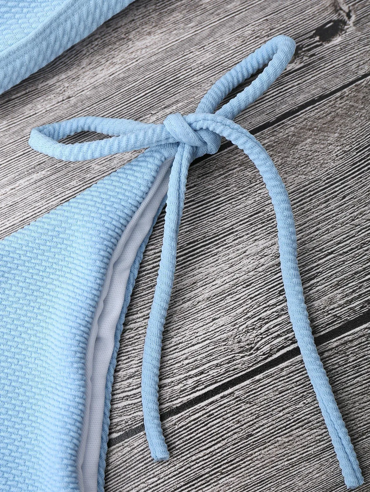 Textured Tie Side String Scoop Bikini Set