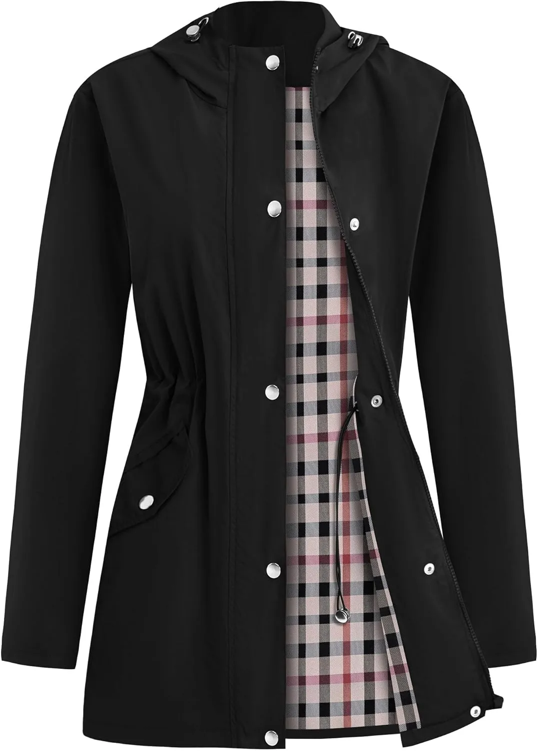 Women's Rain Jacket Lightweight Raincoat Lined Windbreaker Waterproof Long Hooded Trench Coats S-XXL